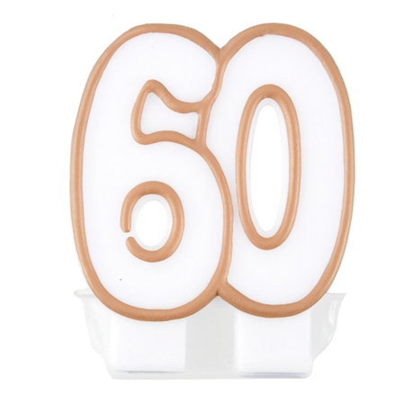 ŚWIECZKA URODZINOWA BIAŁA CYFRA 60 ZŁOTA OBDWÓDKA