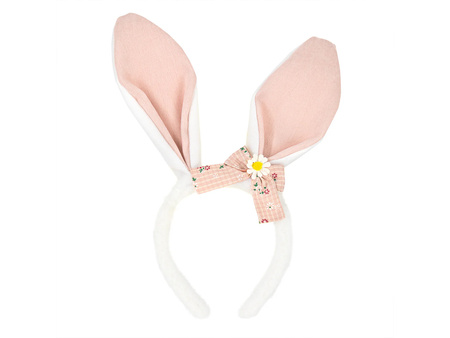 OPASKA USZY KRÓLIKA Z KOKARDKĄ BIAŁO RÓŻOWA WIELKANOC