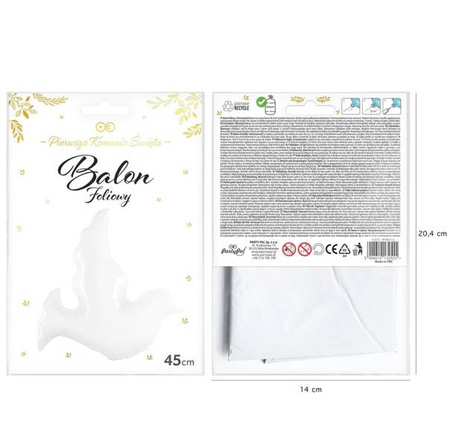 BALON FOLIOWY BIAŁY GOŁĄB 45 CM