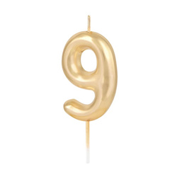 ŚWIECZKA URODZINOWA CYFRA 9 ZŁOTA POŁYSK 6 CM