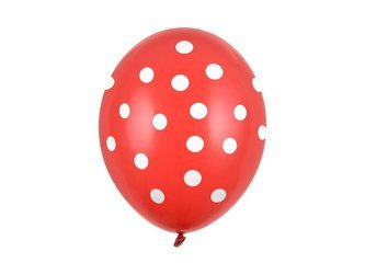 BALONY CZERWONE BIAŁE KROPKI 6 SZT 30 CM