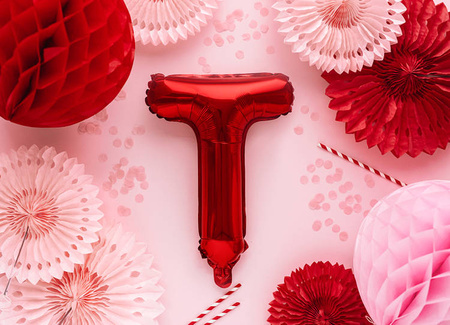 BALON FOLIOWY 35 CM LITERA "T" CZERWONY