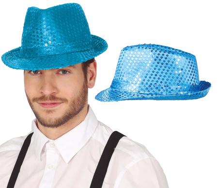 KAPELUSZ CEKINOWY NIEBIESKI