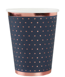 KUBECZKI PAPIEROWE RÓŹOWO-ZŁOTE KROPKI GRANATOWE 270 ML 10 SZT