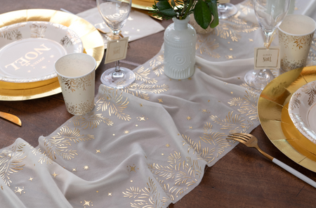 BIEŻNIK ŚWIĄTECZNY ZŁOTE GAŁĄZKI KOŚĆ SŁONIOWA KOKARDKA 27 X 250 CM