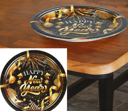 TALERZYKI PAPIEROWE SYLWESTROWE HAPPY NEW YEAR 23 CM 6 SZT