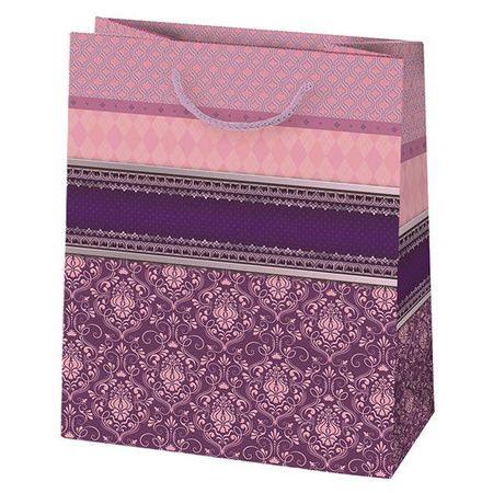 TORBA NA PREZENTY ORNAMENT FIOLET 19X23X10,5 CM