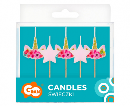 ŚWIECZKI RÓŻOWY JEDNOROŻEC 5 SZT