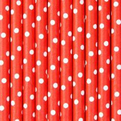SŁOMKI PAPIEROWE CZERWONE W GROSZKI 10 SZT.