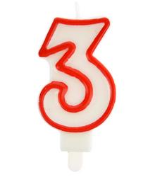 ŚWIECZKA URODZINOWA BIAŁA CYFRA 3 OBWÓDKA CZERWONA