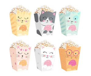 PUDEŁKA NA POPCORN KOTKI 6 SZT