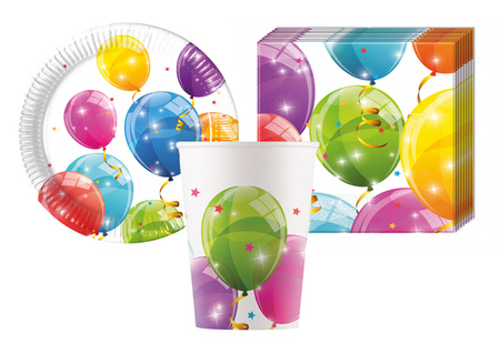 ZESTAW KOLOROWE BALONY TALERZYKI+KUBECZKI+SERWETKI