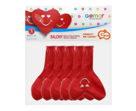 Balony lateksowe czerwone Serca 10cali 25 cm 5 szt uśmiech walentynki serce