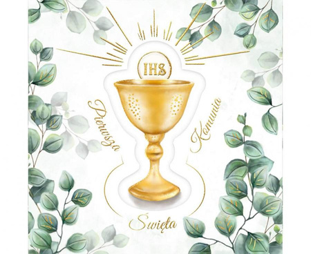 #ZK Kartka okolicznościowa Karnet Komunia Kielich z eukaliptusem, 1 szt.