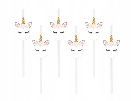 PAPIEROWE SŁOMKI DO NAPOJÓW JEDNOROŻEC 6 SZT 20 CM