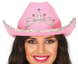 RÓŻOWY KAPELUSZ KOWBOJSKI Z DIADEMEM