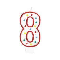 ŚWIECZKA URODZINOWA CYFRA 8 KROPKI 11cm