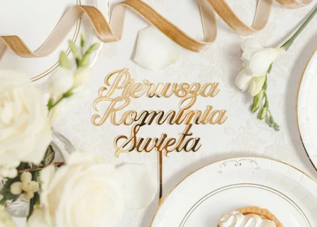 TOPPER AKRYLOWY ZŁOTY PIERWSZA KOMUNIA ŚWIĘTA 