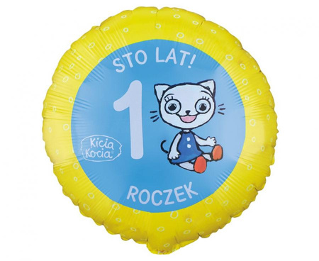 BALON FOLIOWY KICIA KOCIA 1 ROCZEK 18 CALI 46 CM