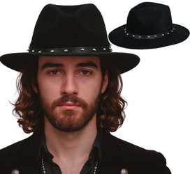 KAPELUSZ KOWBOJSKI CZARNY FILCOWY Z ĆWIEKAMI DLA DOROSŁYCH