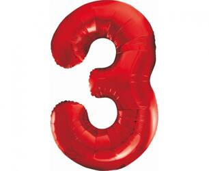 BALON FOLIOWY CYFRA 3 CZERWONA 85 CM