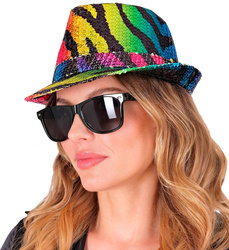 KAPELUSZ CEKINOWY TĘCZOWY TYGRYS