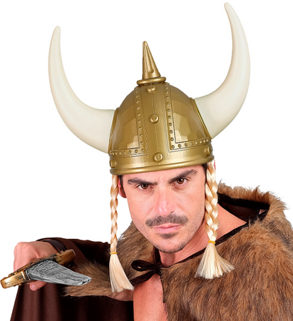 HEŁM WIKINGA ZŁOTY Z BIAŁYMI ROGAMI DLA DOROSŁYCH