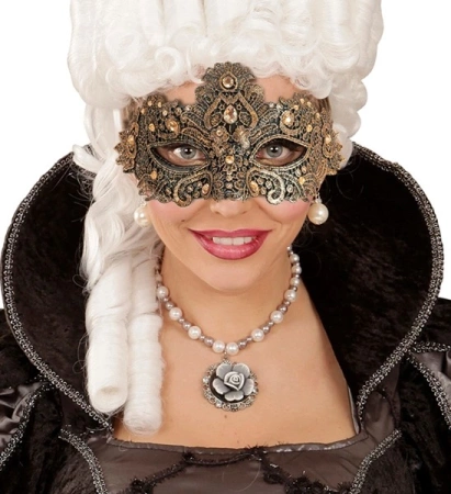 MASKA WENECKA BRĄZOWA Z KORONKĄ 