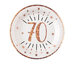 TALERZYKI PAPIEROWE 70 URODZINY RÓŻOWE 23 CM 10 SZT.