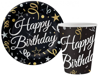 ZESTAW HAPPY BIRRHDAY SERPENTYNY TALERZYKI + KUBECZKI