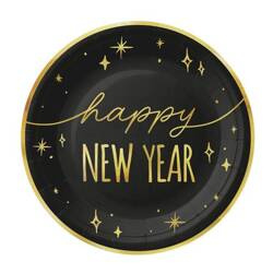 TALERZYKI PAPIEROWY HAPPY NEW YEAR CZARNO-ZŁOTY 18 CM 6SZT.