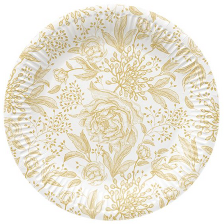 TALERZYKI PAPIEROWE BIAŁE W PIWONIE 18 CM 8 SZT