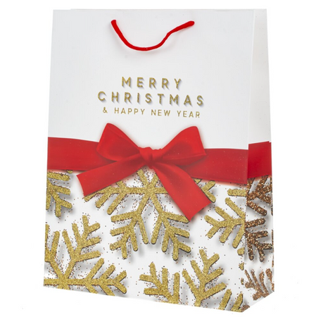 TOREBKA PREZENTOWA ŚWIĄTECZNA BIAŁO ZŁOTA 32 X 26 X 16 CM