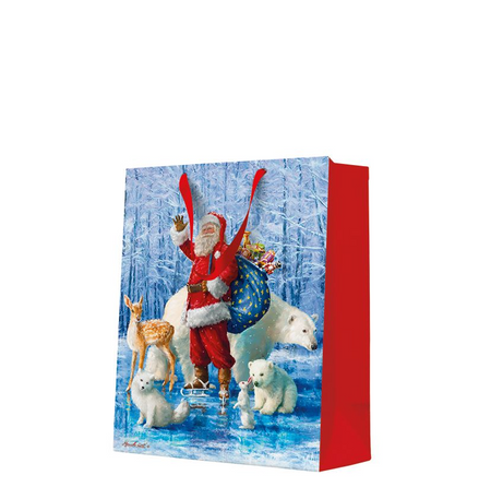 TORBA PREZENTOWA ŚWIĘTY MIKOŁAJ ZE ZWIERZĘTAMI 26 X 33 X 13 CM 