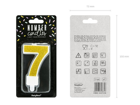 ŚWIECZKA URODZINOWA CYFRA 7 ZŁOTA 7 cm