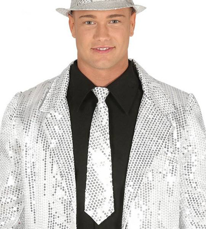 KRAWAT Z CEKINAMI SREBRNY