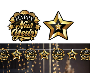 GIRLANDA SYLWESTROWA GWIAZDKI HAPPY NEW YEAR 300 CM