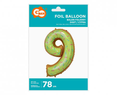 BALON FOLIOWY ŻÓŁTY CYFRA 9 CIASTECZKO 78CM 1SZT