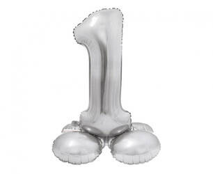 BALON FOLIOWY STOJĄCY CYFRA 1 SREBRNA