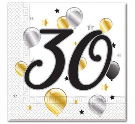 SERWETKI PAPIEROWE 30 URODZINY MILESTONE 33 X 33 CM 20 SZT