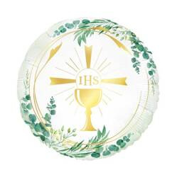 BALON FOLIOWY OKRĄGŁY ZŁOTY KIELICH IHS 45 CM