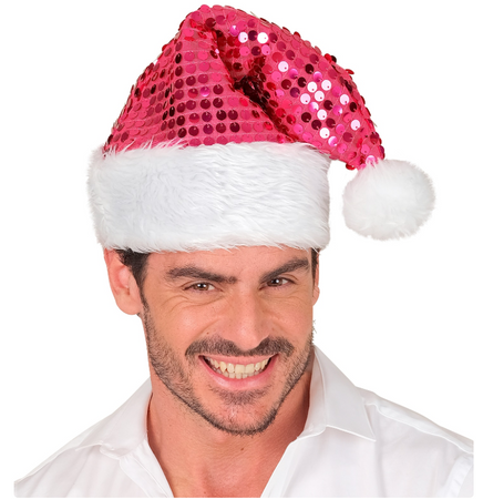 CZAPKA MIKOŁAJA Z CEKINAMI RÓŻOWA