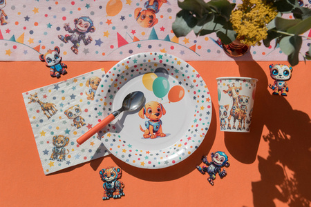 TALERZYKI PAPIEROWE KOSMICZNE ZWIERZĘTA 23 CM 10 SZT.