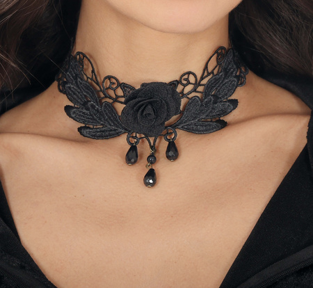 CHOKER CZARNY Z HAFTOWANĄ RÓŻĄ HALLOWEEN