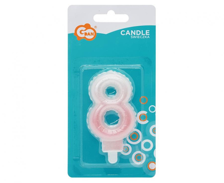 ŚWIECZKA URODZINOWA CYFRA 8 OMBRE PERŁOWA BIAŁO-RÓŻOWA 7 CM