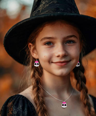 ZESTAW BIŻUTERII CZASZKA Z KOKARDKĄ 