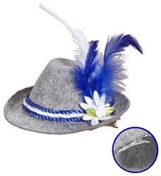 KAPELUSIK BAWARSKI SZARY Z NIEBIESKIM PIÓRKIEM