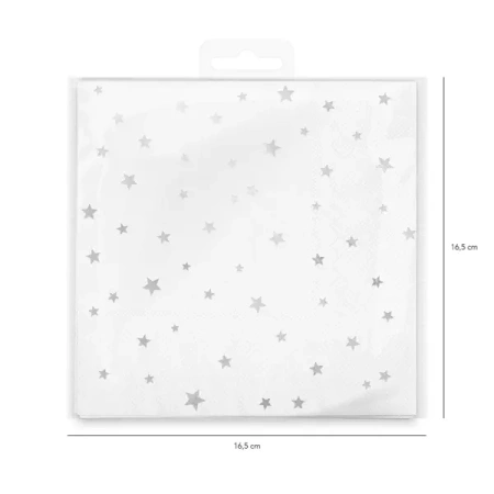 SERWETKI BIAŁE SREBRNE GWIAZDKI 10SZT
