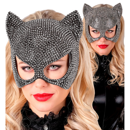 MASKA KOTA SREBRNA Z DIAMENCIKAMI