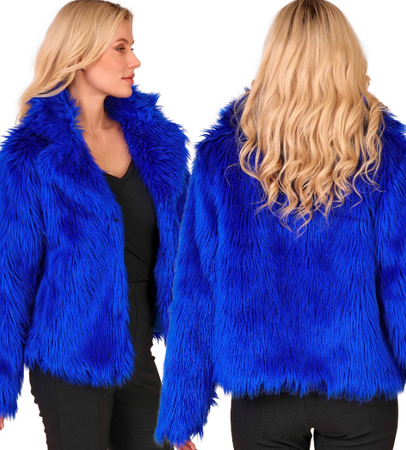 KURTKA PLUSZOWA NIEBIESKA DAMSKA